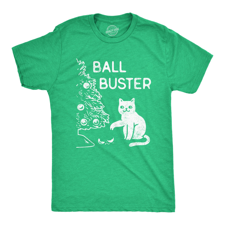 Mens Ball Buster Tshirt Funny Christmas Tree Cat Ornaments Graphic Tee Image 1