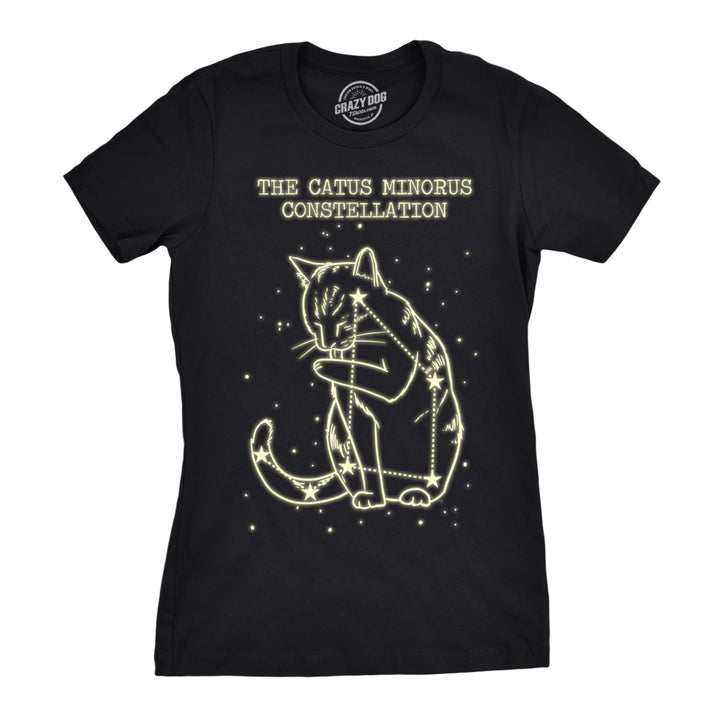 Womens The Catus Minorus Constellation Glow In The Dark T Shirt Funny Cats Tee Image 1