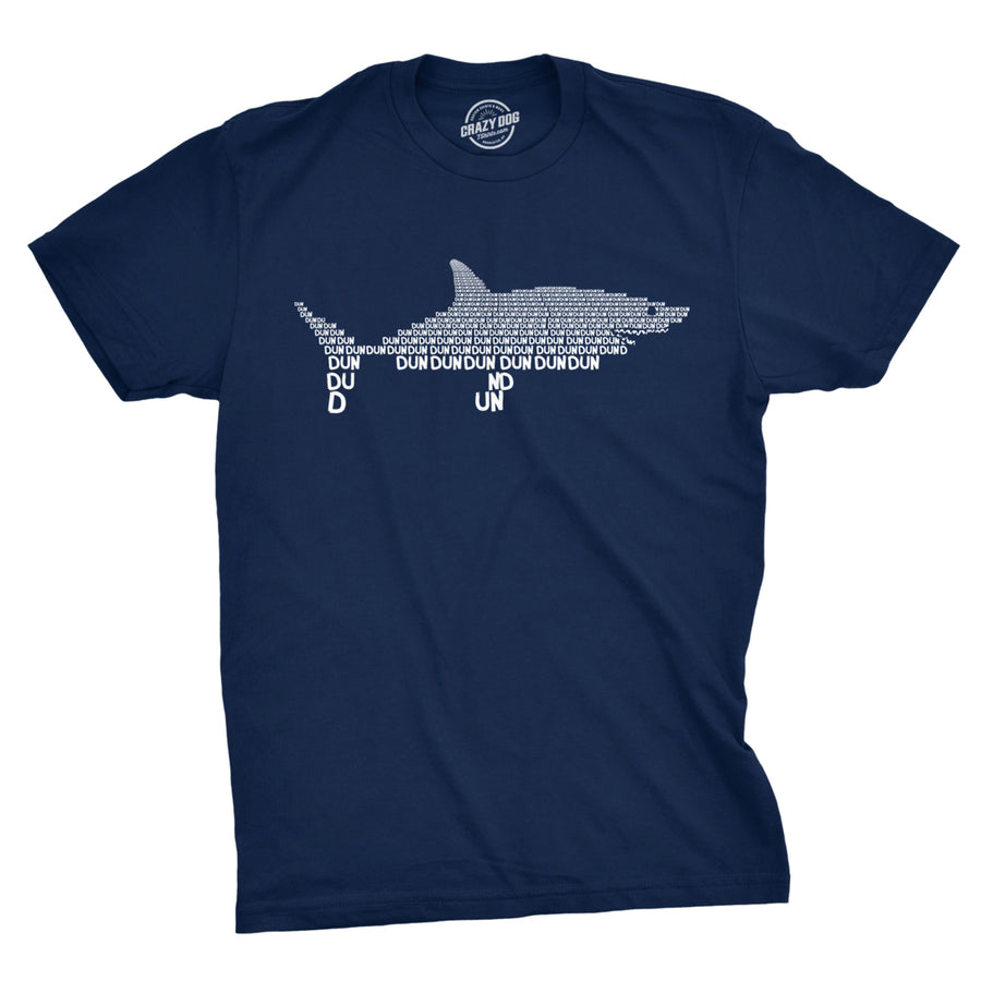 Mens Dun Dun Shark Theme T-Shirt Cool Graphic Great White Music Text Tee Image 1