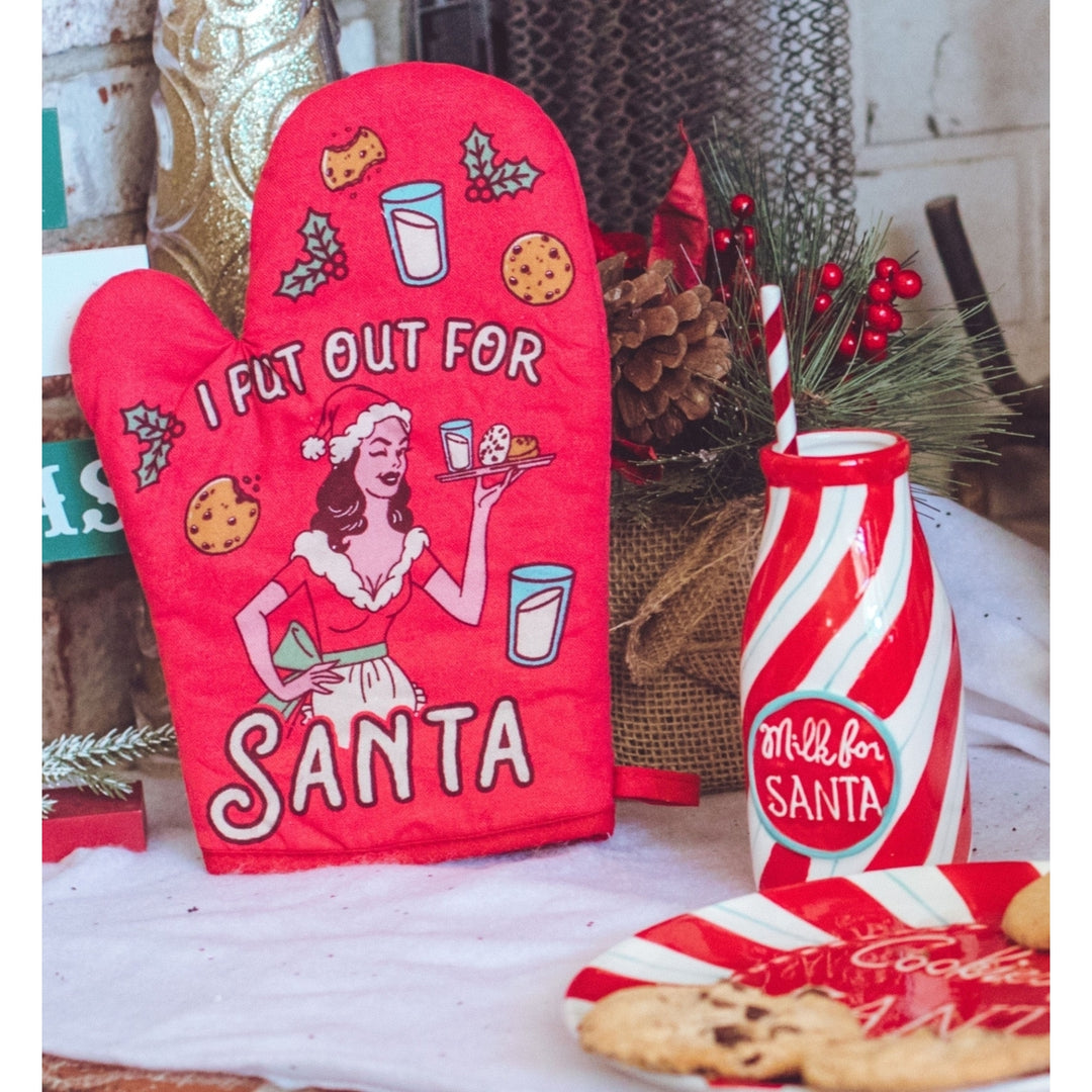 I Put Out For Santa Oven Mitt Funny Christmas Sexual Innuendo Milk And Cookies Kitchen Glove Image 6