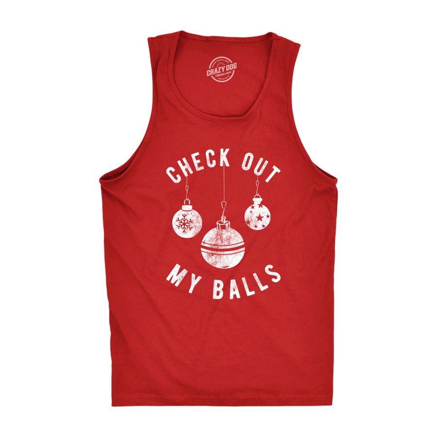 Mens Check Out My Balls Fitness Tank Funny Christmas Tree Ornaments Sexual Innuendo Tanktop Image 1