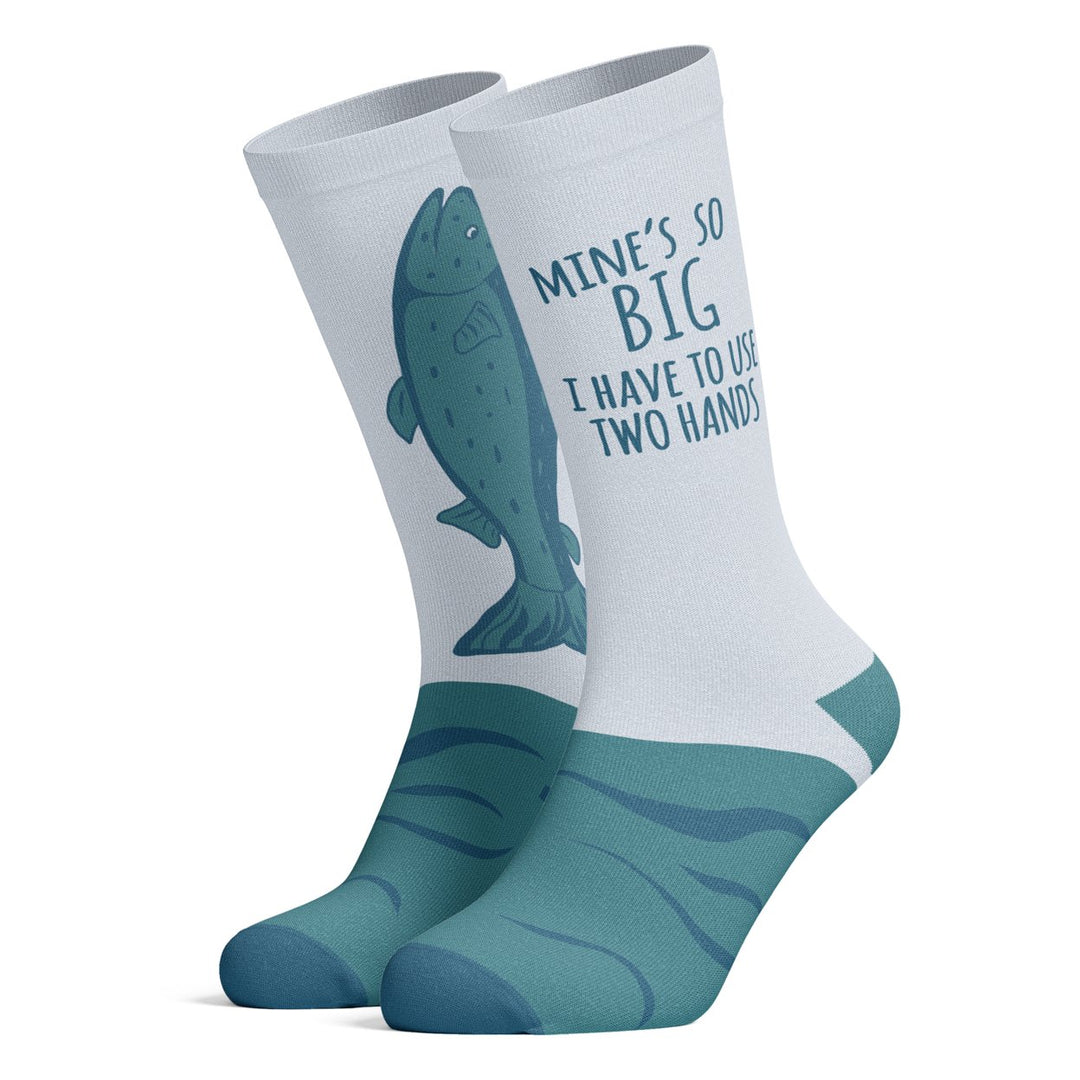 Mens Mines So Big I Have To Use Two Hands Socks Funny Fishing Sexual Innuendo Novelty Footwear Image 1