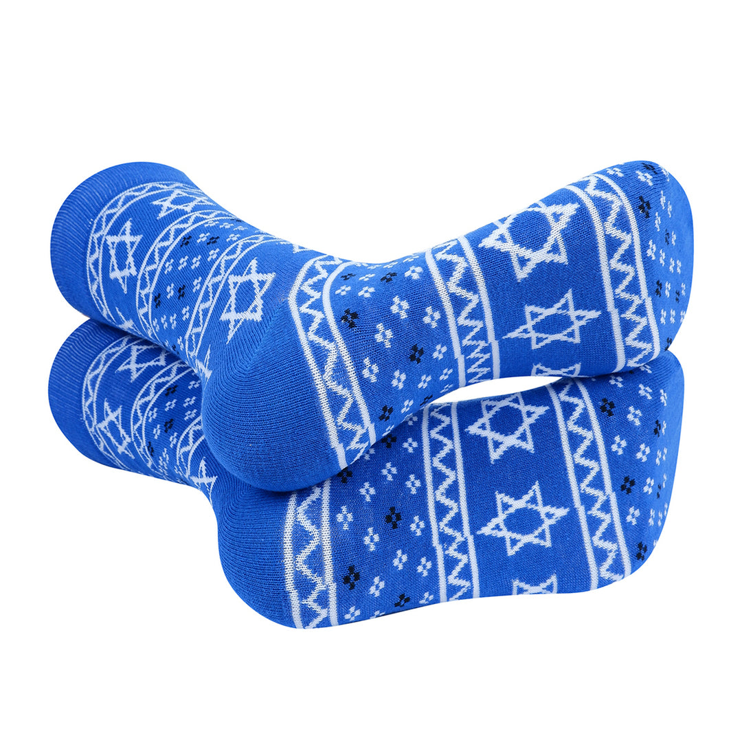 Mens Star of David Hanukkah Novelty Socks Blue and White Image 3