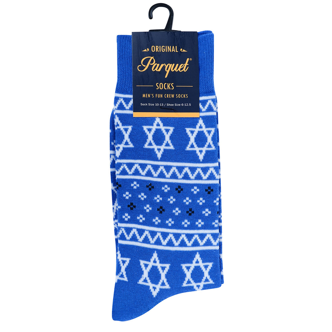 Mens Star of David Hanukkah Novelty Socks Blue and White Image 4