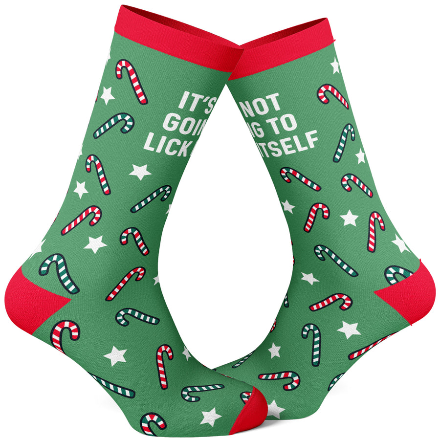 Womens Its Not Going To Lick Itself Socks Funny Christmas Candycane Holiday Graphic Footwear Image 1