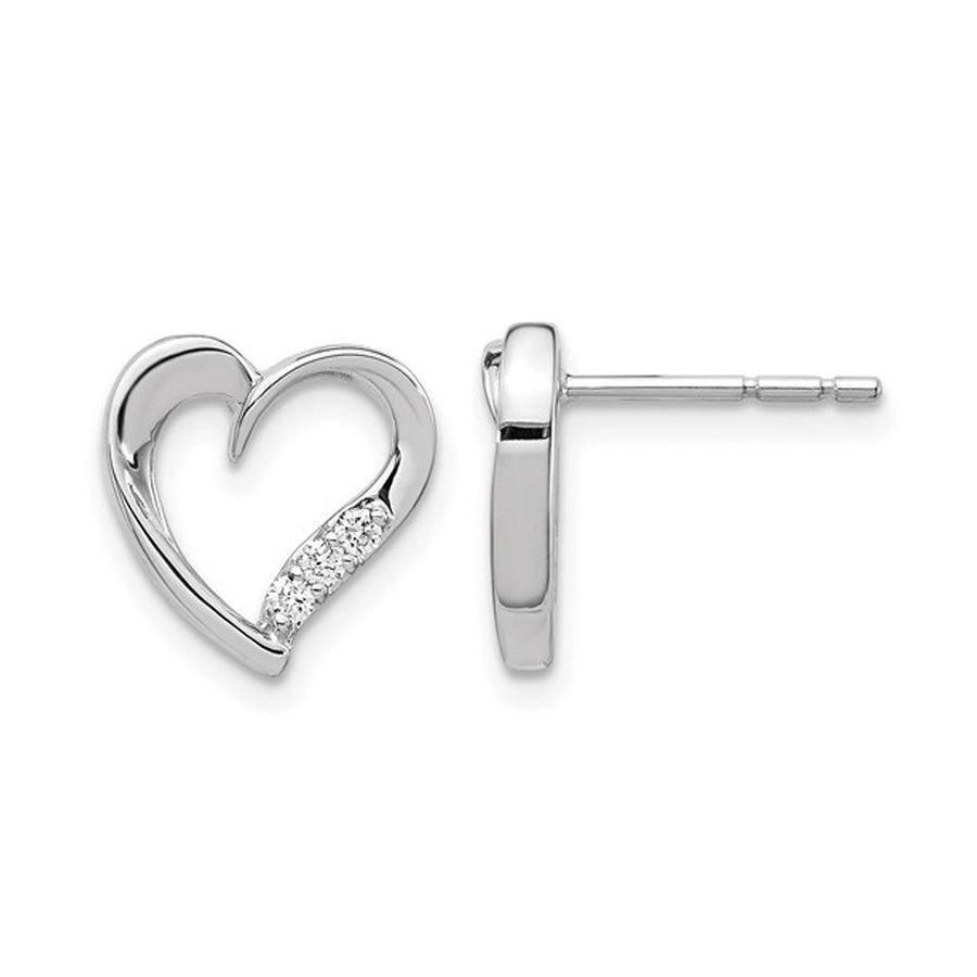 1/10 Carat (ctw) Diamond Heart Post Earrings in 14K White Gold Image 1