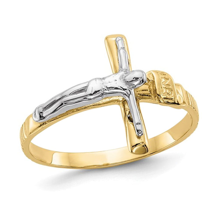 10K Yellow Gold INRI Crucifix Cross Ring Image 1