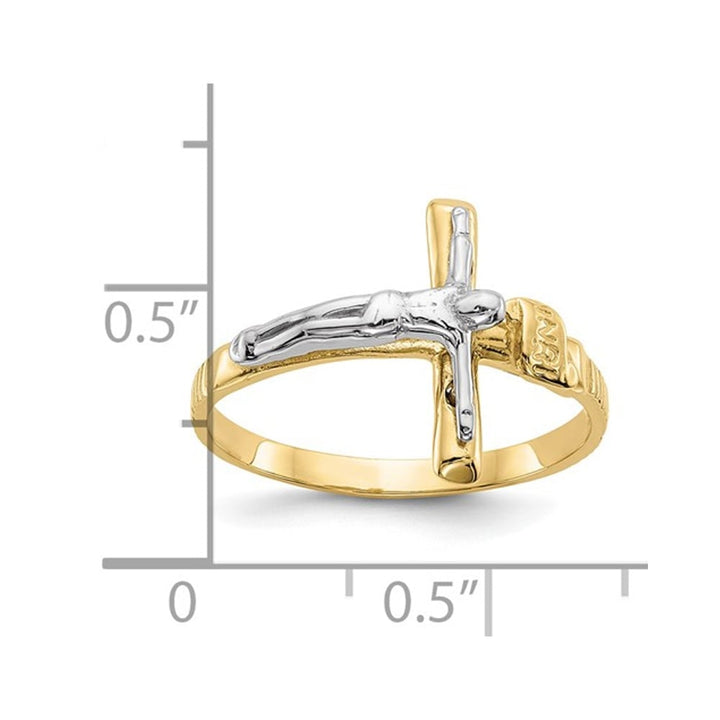 10K Yellow Gold INRI Crucifix Cross Ring Image 2