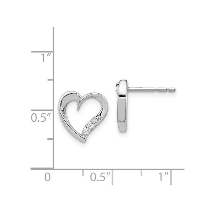 1/10 Carat (ctw) Diamond Heart Post Earrings in 14K White Gold Image 3