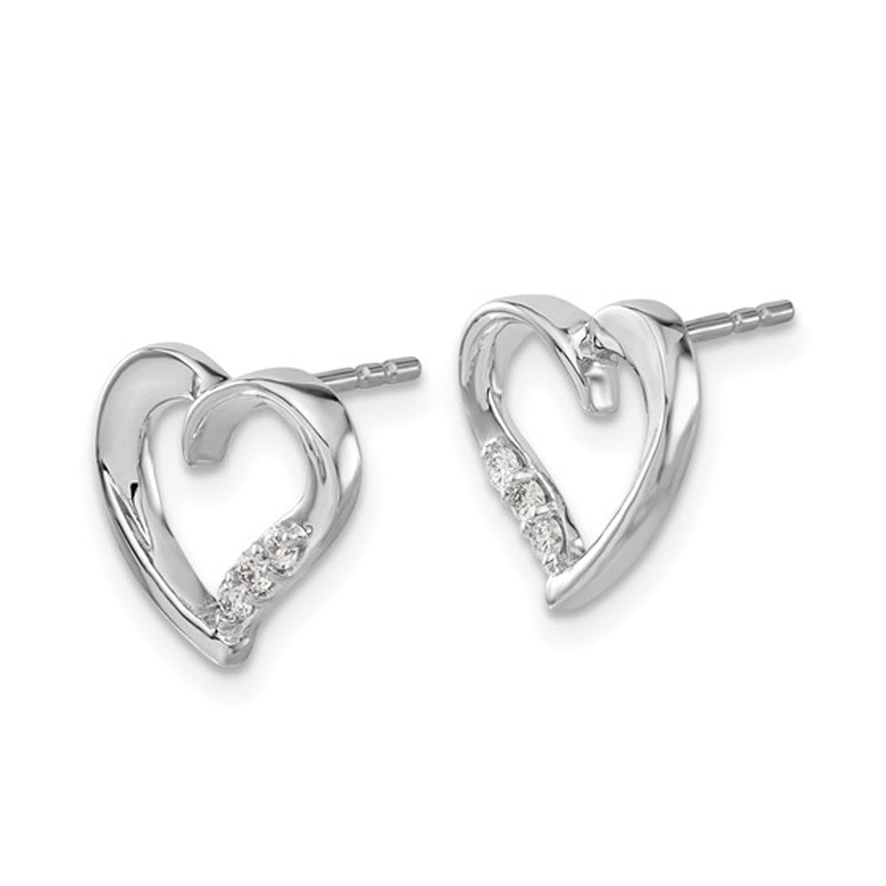 1/10 Carat (ctw) Diamond Heart Post Earrings in 14K White Gold Image 4