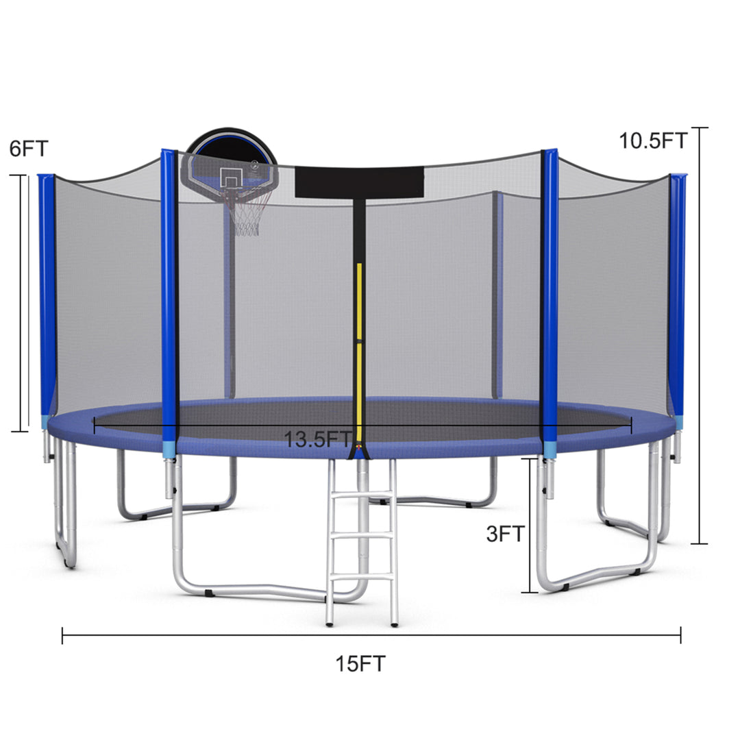 Gymax 12/14/15/16ft Trampoline w/ Safety Enclosure Net Ladder Basketball Hoop Image 2