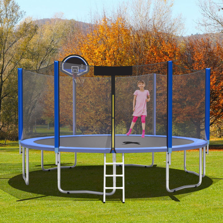 Gymax 12/14/15/16ft Trampoline w/ Safety Enclosure Net Ladder Basketball Hoop Image 4