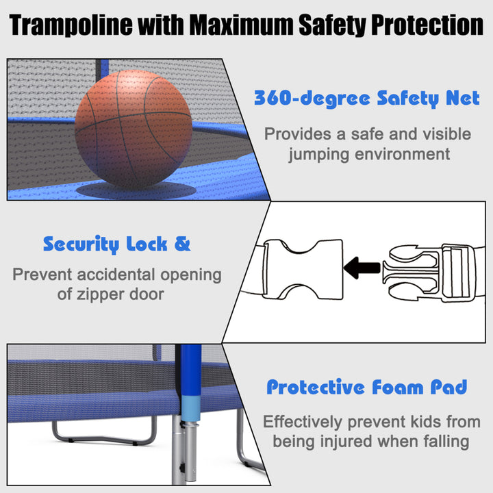 Gymax 12/14/15/16ft Trampoline w/ Safety Enclosure Net Ladder Basketball Hoop Image 8