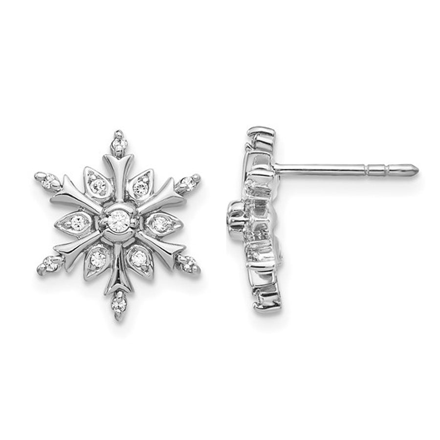 1/8 Carat (ctw) Diamond Snowflake Earrings in 14K White Gold Image 1