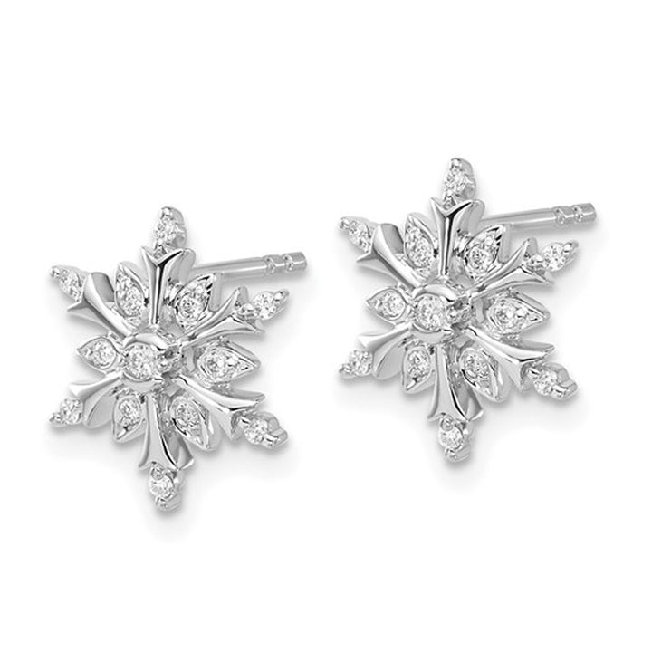 1/8 Carat (ctw) Diamond Snowflake Earrings in 14K White Gold Image 3