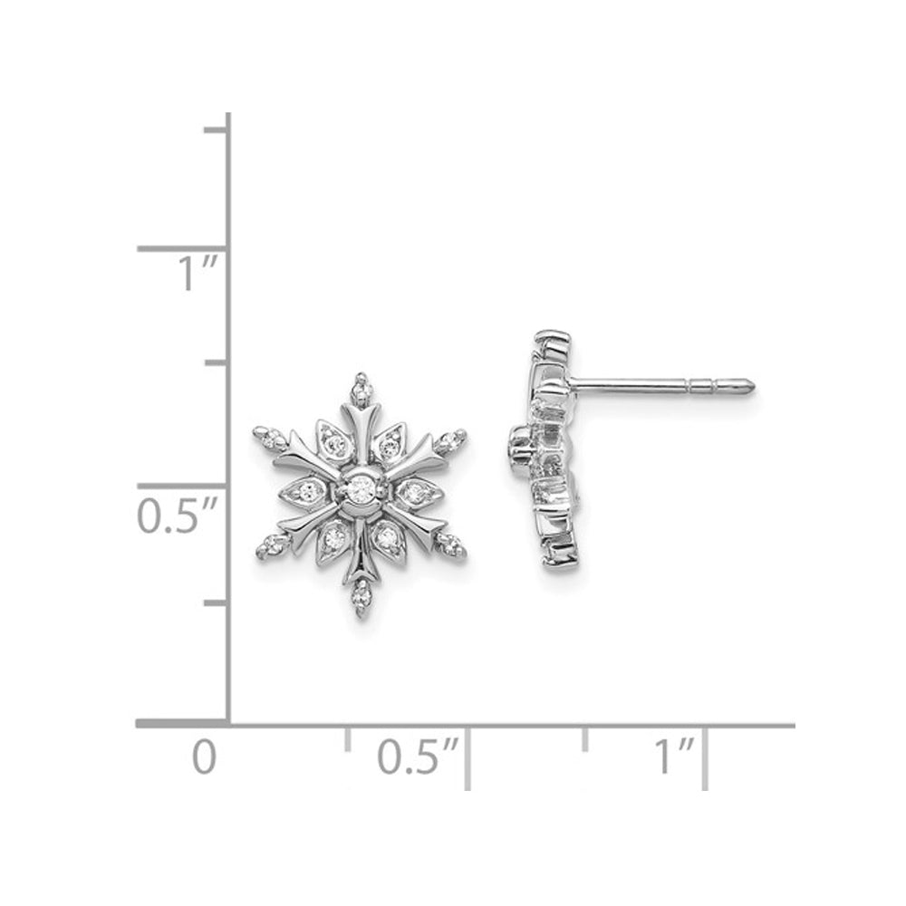 1/8 Carat (ctw) Diamond Snowflake Earrings in 14K White Gold Image 4