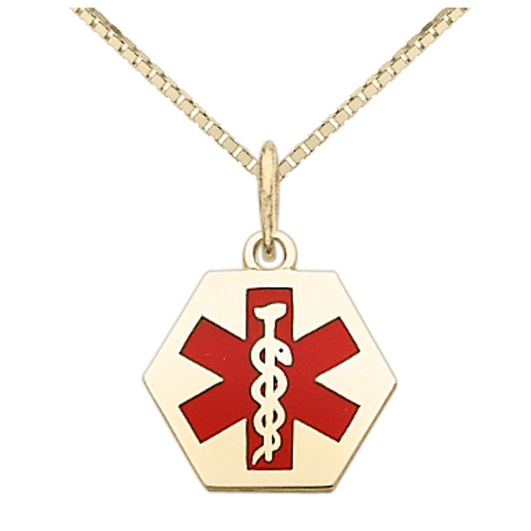 Medical Alert ID Pendant Necklace in 14K Yellow Gold with Chain Image 1