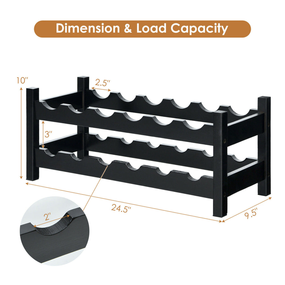 2-Tier Bamboo Wine Rack 12 Bottles Display Storage Shelf Holder Kitchen Coffee Image 2