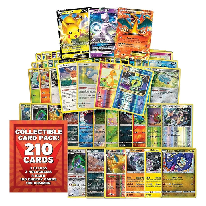 Pokemon Trading Cards 210ct Assorted 3 GX 3 Hologram 4 Rare Collectible Pack Mighty Mojo Image 1