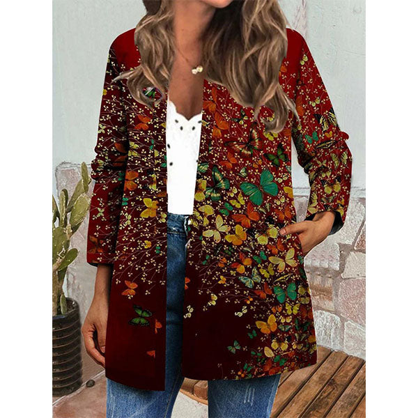 Retro ethnic print long-sleeved coat jacket Vintage Outerwear for women 3 Colors Image 1