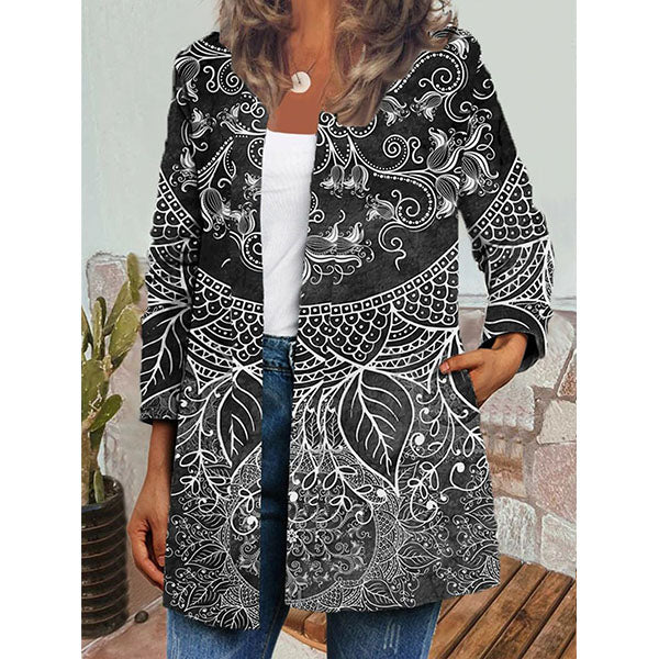 Retro ethnic print long-sleeved coat jacket Vintage Outerwear for women 3 Colors Image 2