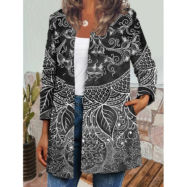 Retro ethnic print long-sleeved coat jacket Vintage Outerwear for women 3 Colors Image 1