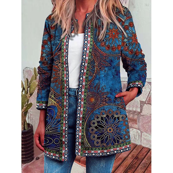 Retro ethnic print long-sleeved coat jacket Vintage Outerwear for women 3 Colors Image 1