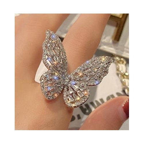 Luxury super fairy ladder square diamond zircon butterfly open index finger ring Image 1