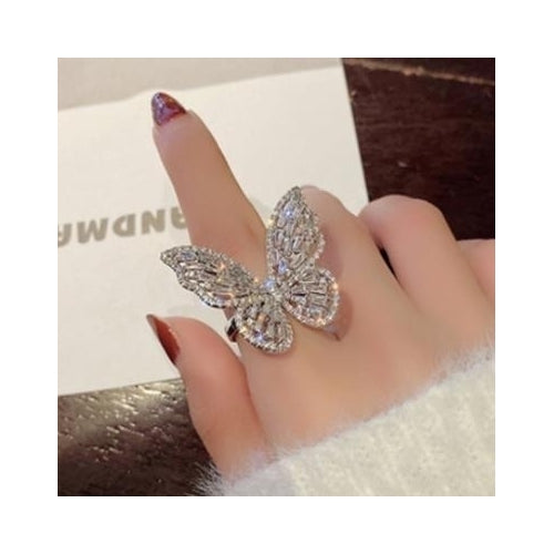 Luxury super fairy ladder square diamond zircon butterfly open index finger ring Image 2