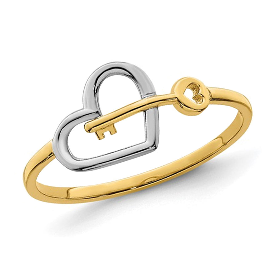 14K Yellow Gold Key and Heart Ring Image 1