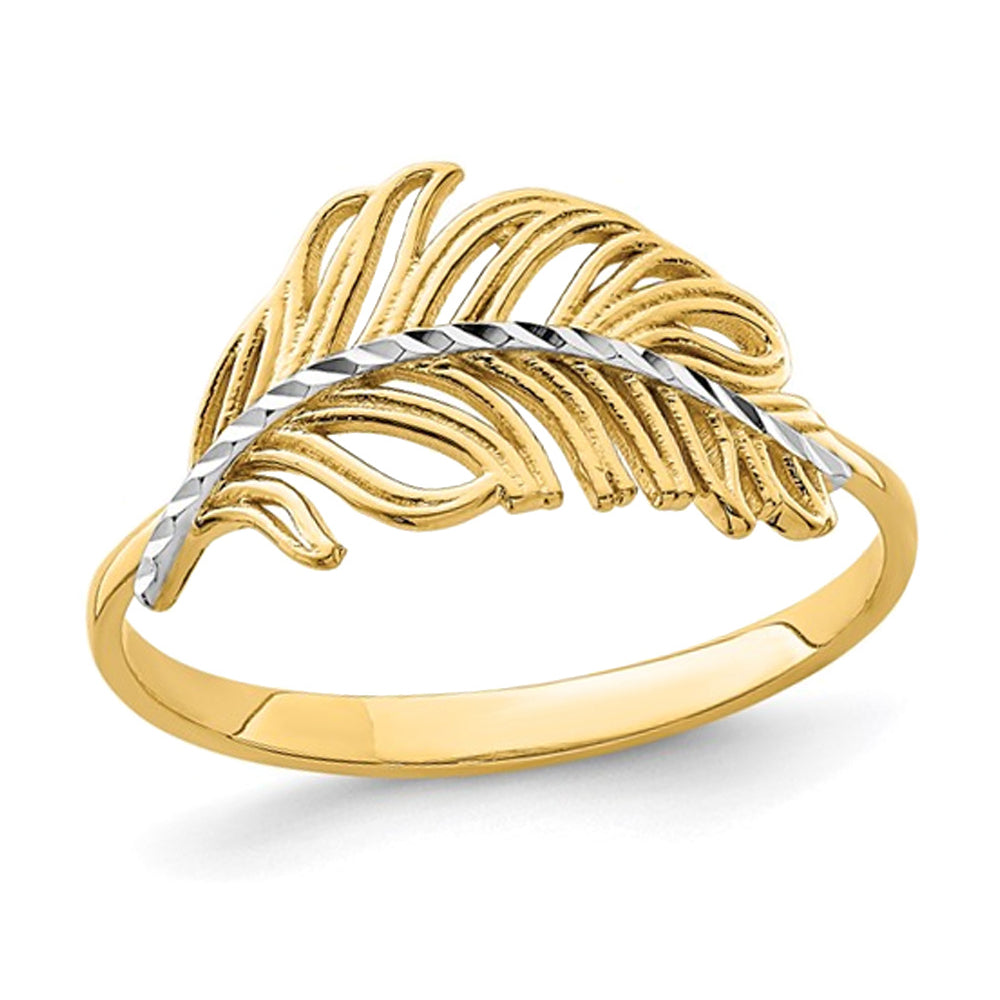 14K Yellow Gold Polished Feather Ring Image 1