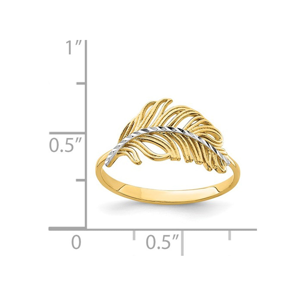 14K Yellow Gold Polished Feather Ring Image 3