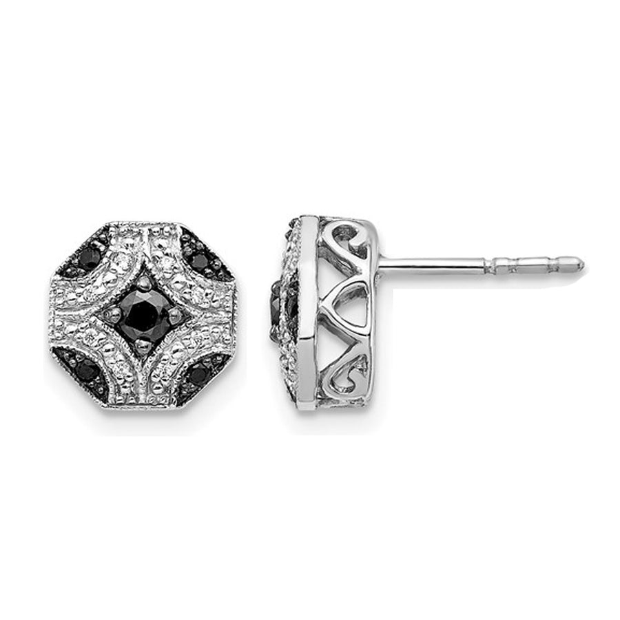 1/4 Carat (ctw) Black and White Diamond Stud Earrings in Sterling Silver Image 1