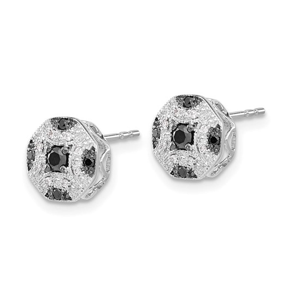 1/4 Carat (ctw) Black and White Diamond Stud Earrings in Sterling Silver Image 2
