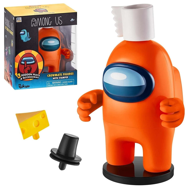 Among Us Orange Crewmate Ink Stamper Toilet Paper Hat Cheese 5" Figure PMI International Image 1