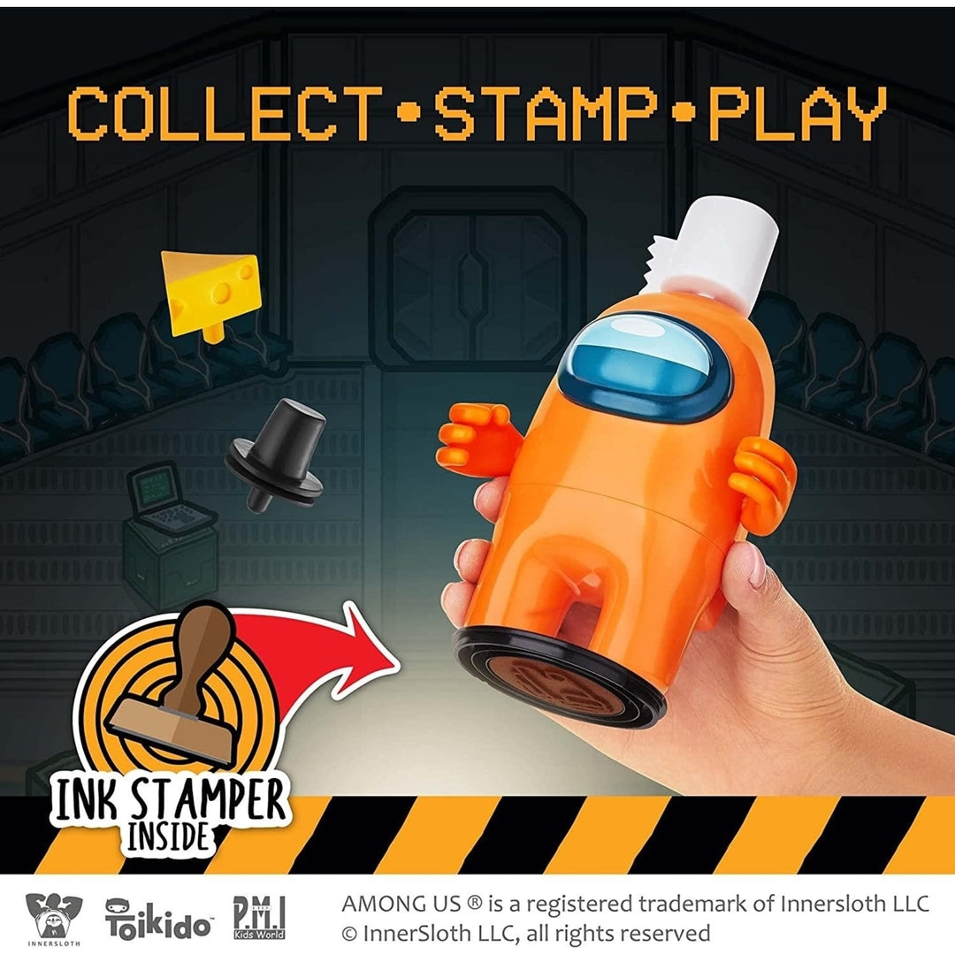 Among Us Orange Crewmate Ink Stamper Toilet Paper Hat Cheese 5" Figure PMI International Image 3