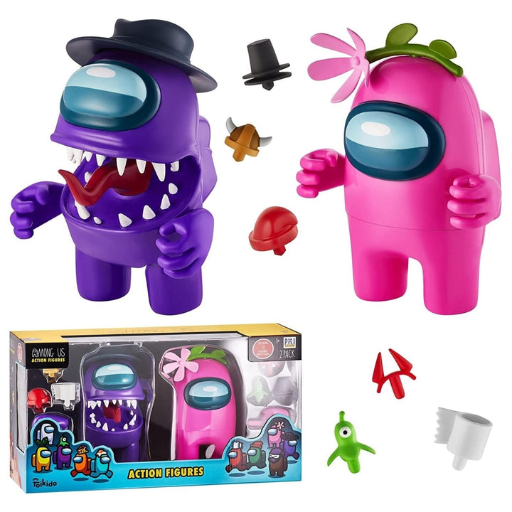 Among Us Stamper Crewmate Purple Impostor Pink Flower Hat 7" Figure Set PMI International Image 1