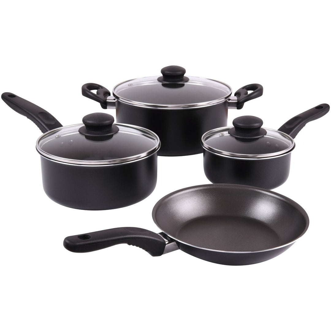 Mainstays 7 Piece Aluminum Non-Stick Dishwasher Safe Cookware Set Pots and Pans Black Image 1