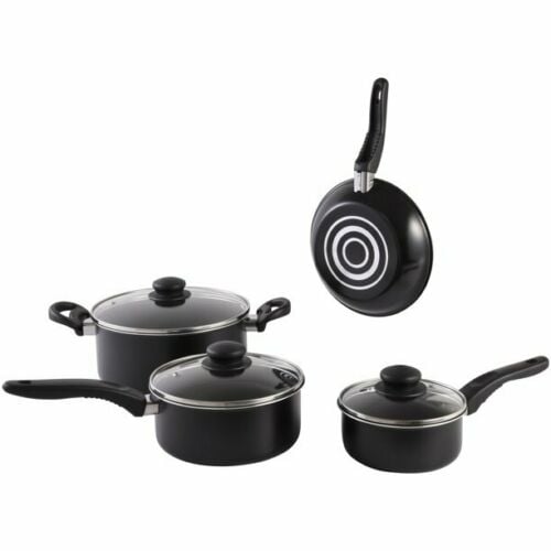 Mainstays 7 Piece Aluminum Non-Stick Dishwasher Safe Cookware Set Pots and Pans Black Image 2