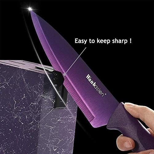 Wanbasion Marbling Purple Kitchen Knife Set BlockKitchen Knife Set Block WoodProfessional Kitchen Knife Set Block with Image 3