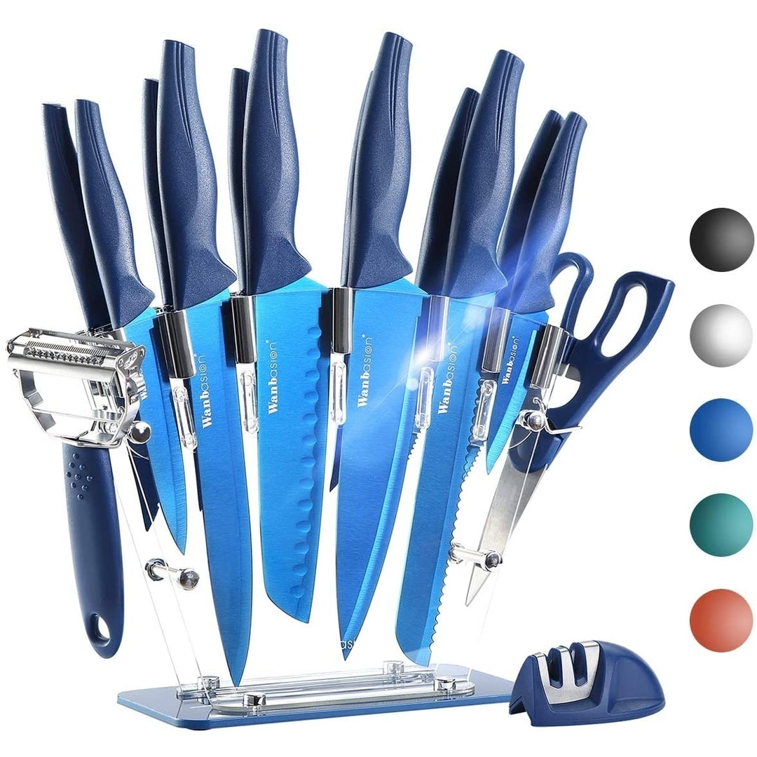 16 Pieces Kitchen Knife Set Dishwasher Safe Professional Chef Kitchen Knife Set with Knife Sharpener Peeler Scissors Image 2