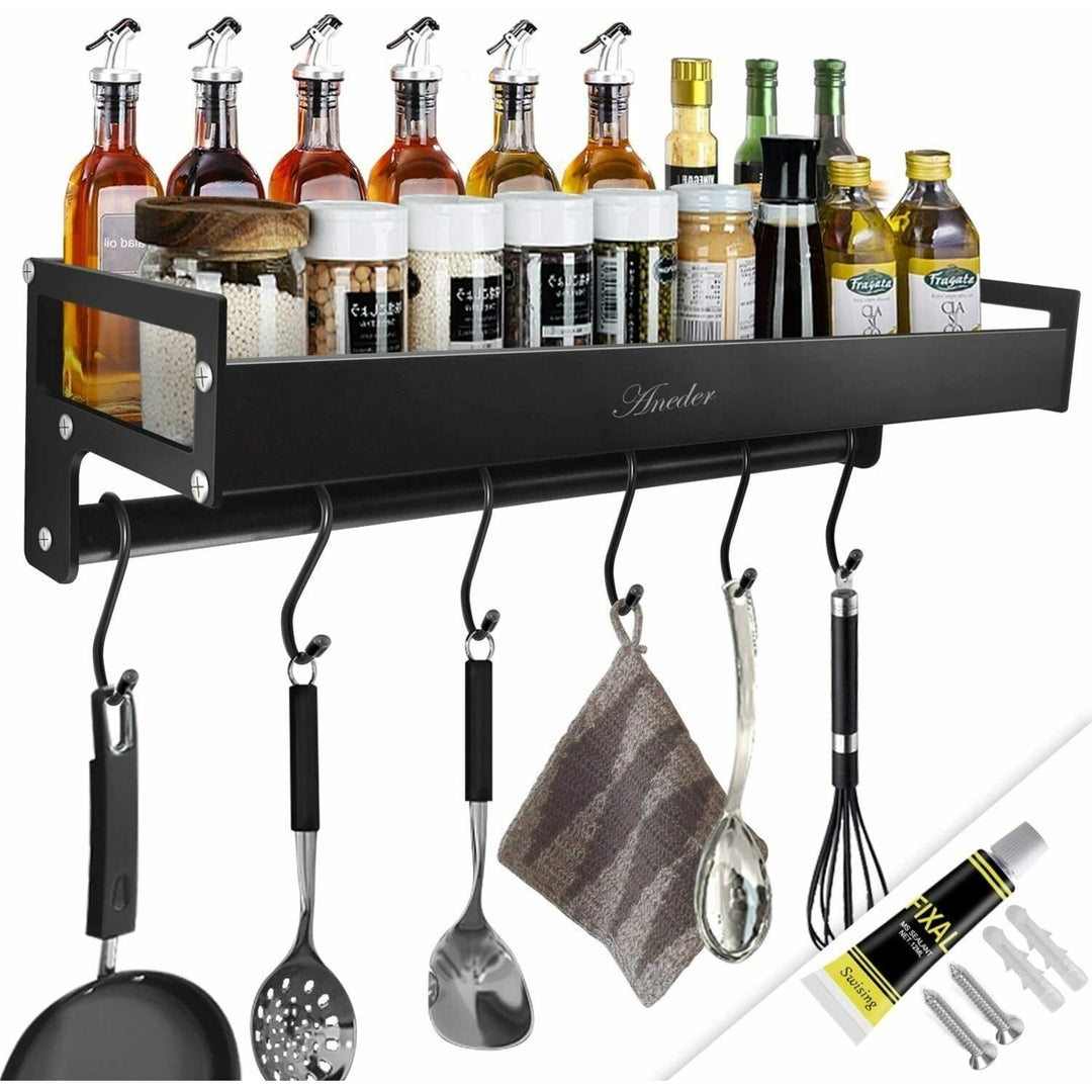 Aneder Spice Rack Organizer with S Hooks Wall Mounted Holder Metal Floating Image 2