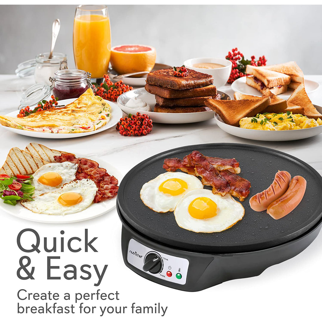 Electric Griddle Crepe Maker Cooktop Nonstick 12 Inch Aluminum Hot Plate LED Image 1