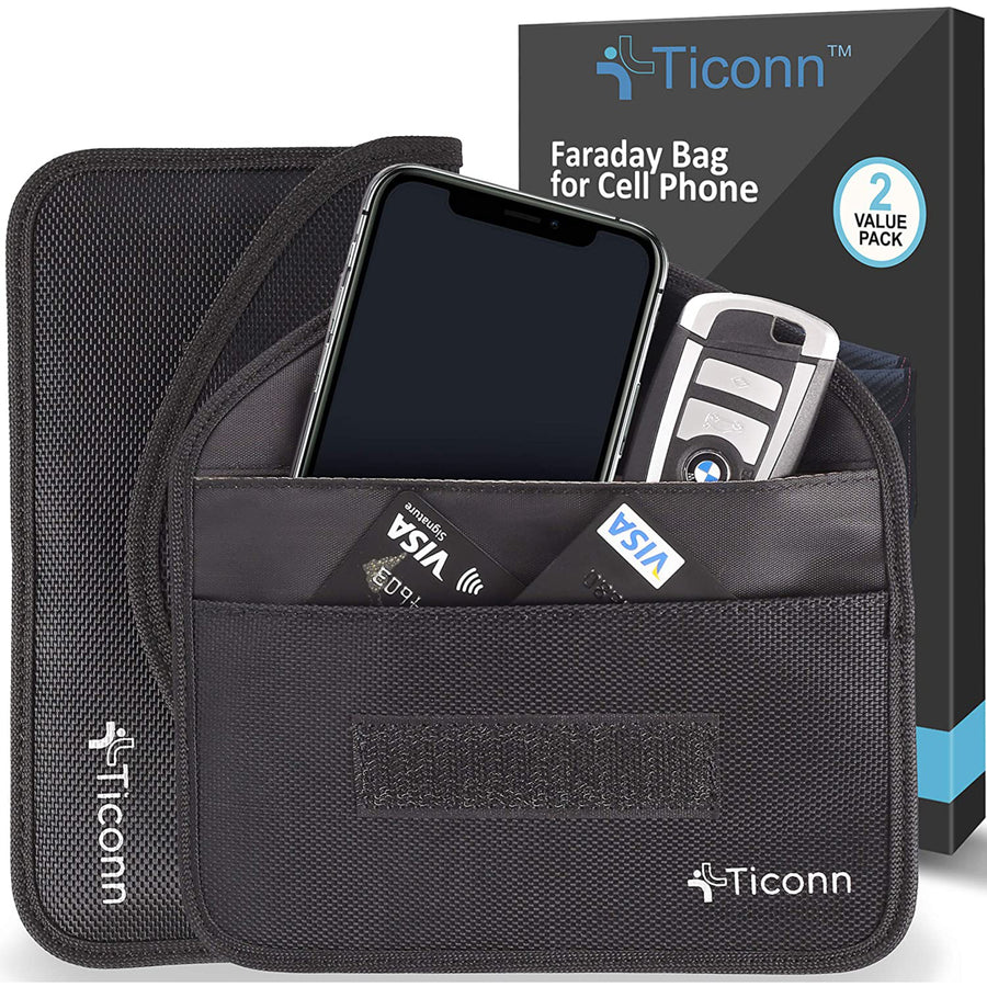 TICONN Faraday Bag for Cell Phone 2 Pack GPS RFID Signal Blocking Bag Black Image 1