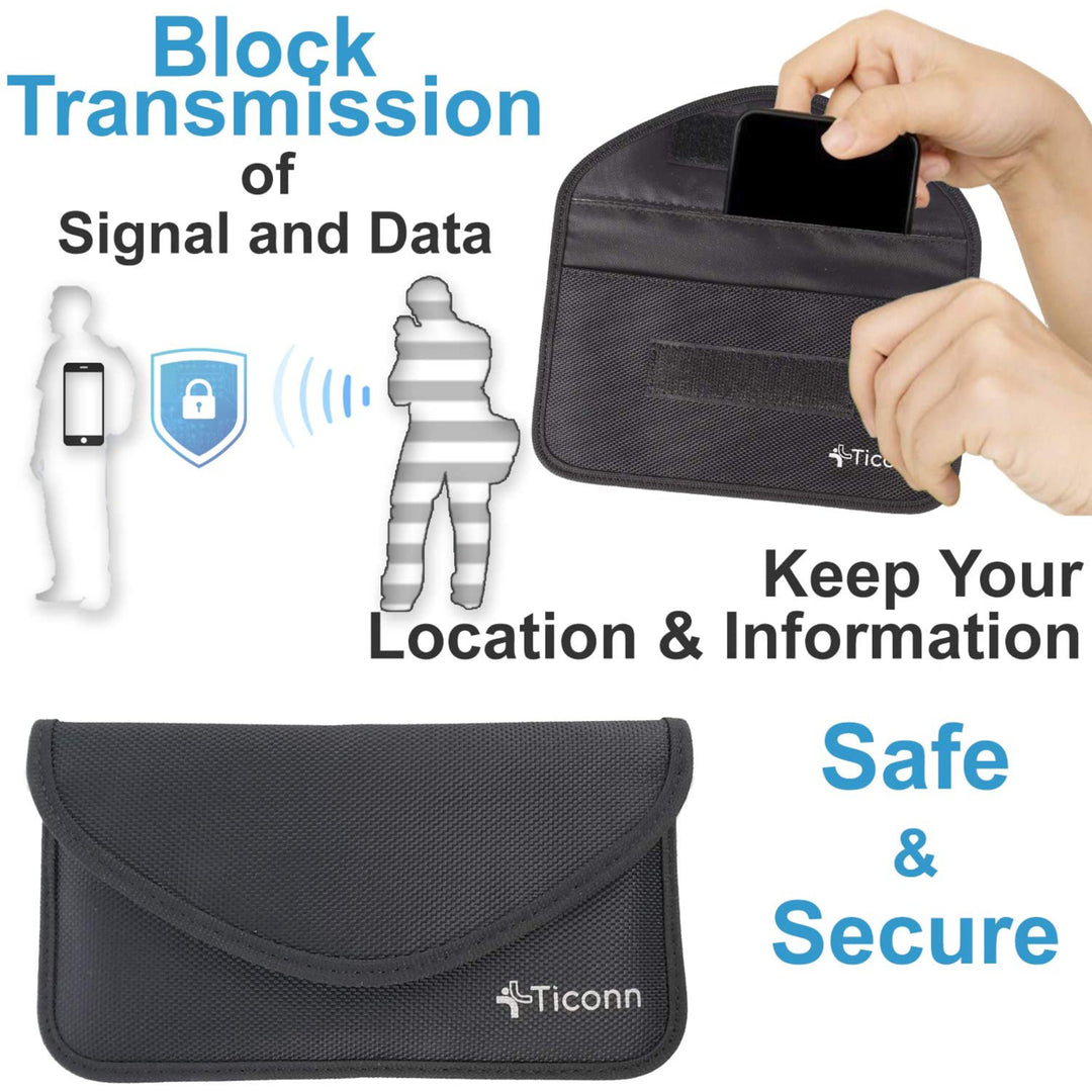 TICONN Faraday Bag for Cell Phone 2 Pack GPS RFID Signal Blocking Bag Black Image 3