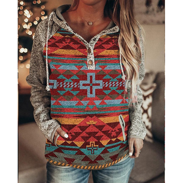 Geometric Print Elements Long Sleeve Casual Hoodie Image 1