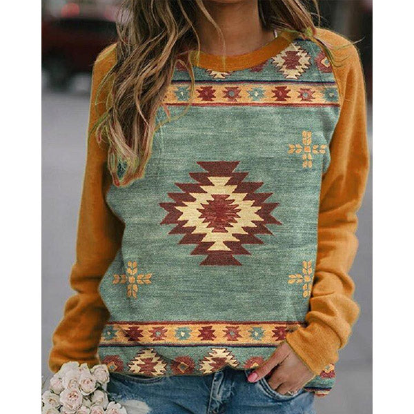 Geometric Printed Long Sleeve Crew Neck T-shirt Image 1