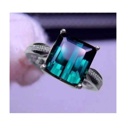 18K Rose Gold Plated treasure Ring Emerald cut Princess square royal blue open ring Image 1
