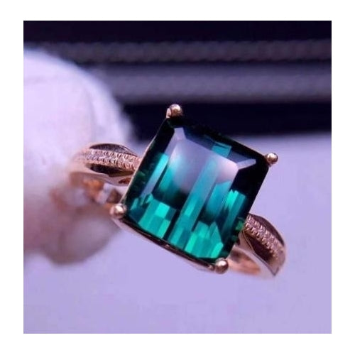 18K Rose Gold Plated treasure Ring Emerald cut Princess square royal blue open ring Image 2