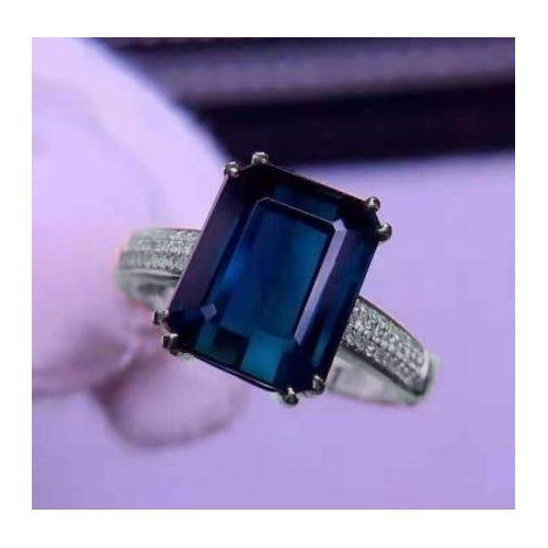 18K Rose Gold Plated treasure Ring Emerald cut Princess square royal blue open ring Image 3